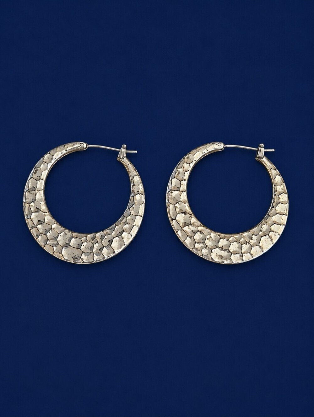 3/$30 Silvertone Hammered Metal Crescent Creole Huggie Hoop Nebula Earrings